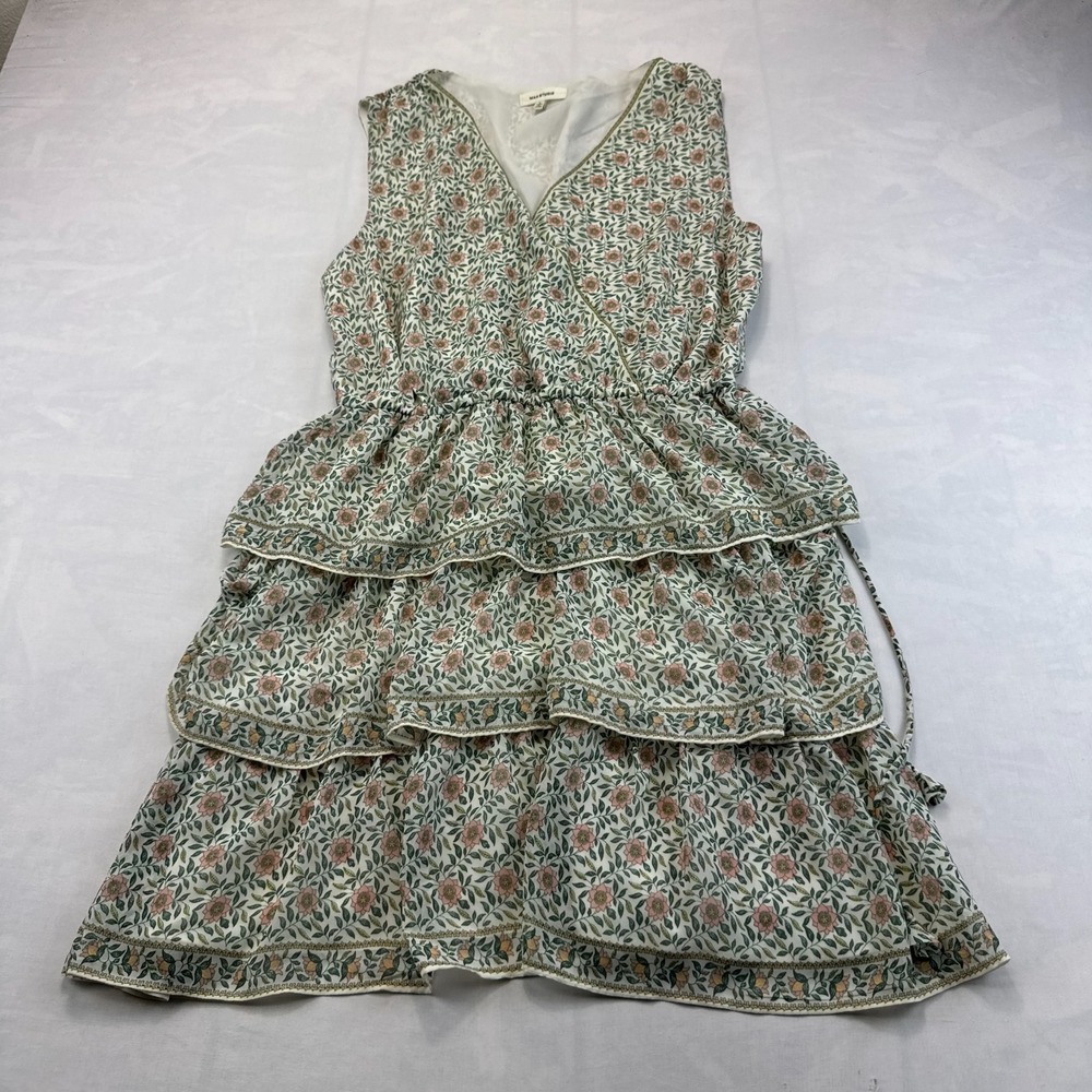 Max Studio Tiered Dress Womens Large Multi Floral Sleeveless V-Neck Ruffle Boho